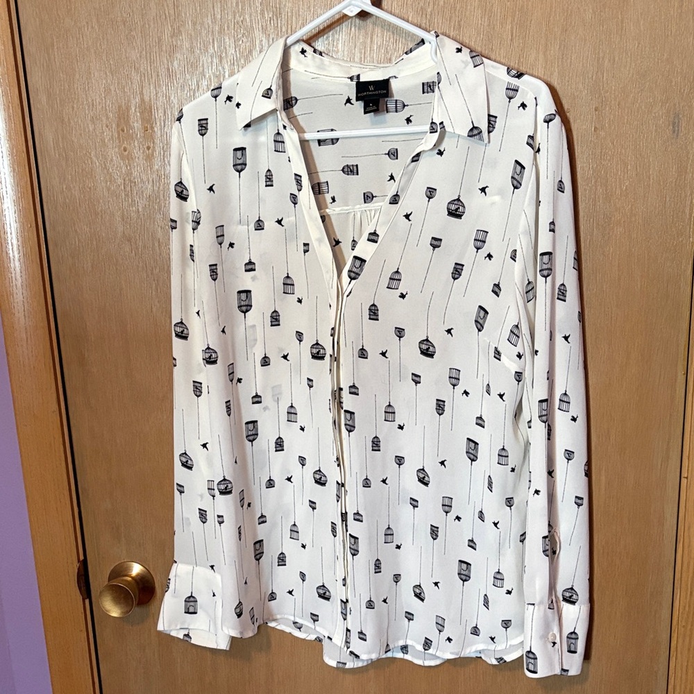 Worthington Blouse with Birds and Birdcages EUC Size Large